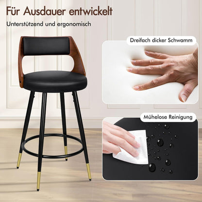 Barhocker Set 2x, Schwenkbar, 65cm Sitzhöhe, Schwarz