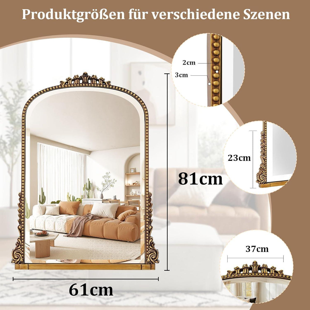 Vintage Wandspiegel 81x61cm, Barock Gold/Kupfer