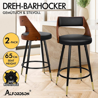 Barhocker Set 2 –, 65cm Höhe in Lederoptik