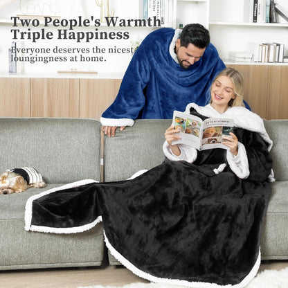Kuscheldecke mit Ärmeln Schwarz 140x180cm – Warm & Weich