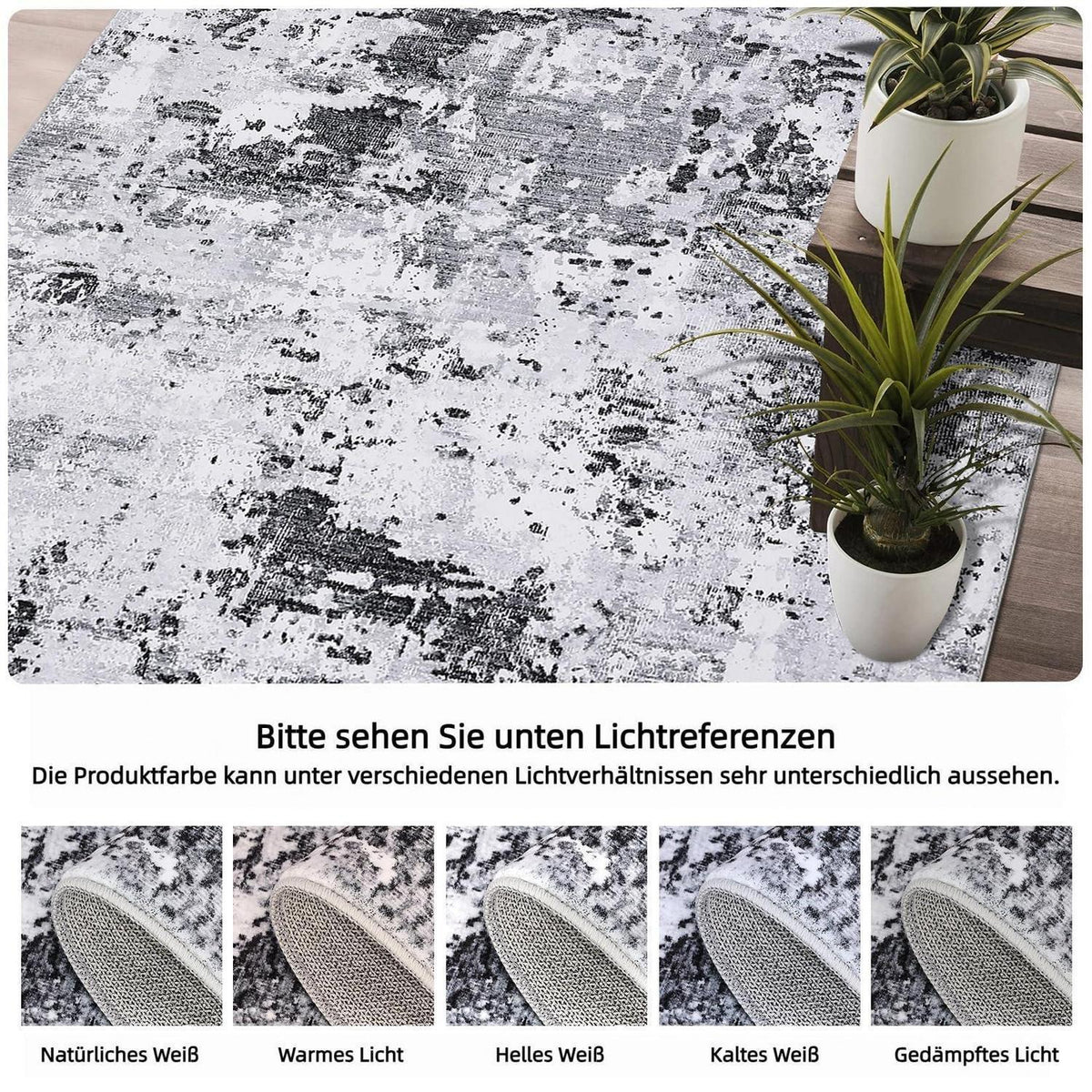 Abstrakter Teppich Grau Weiß 200x290cm – Waschbar & Rutschfest