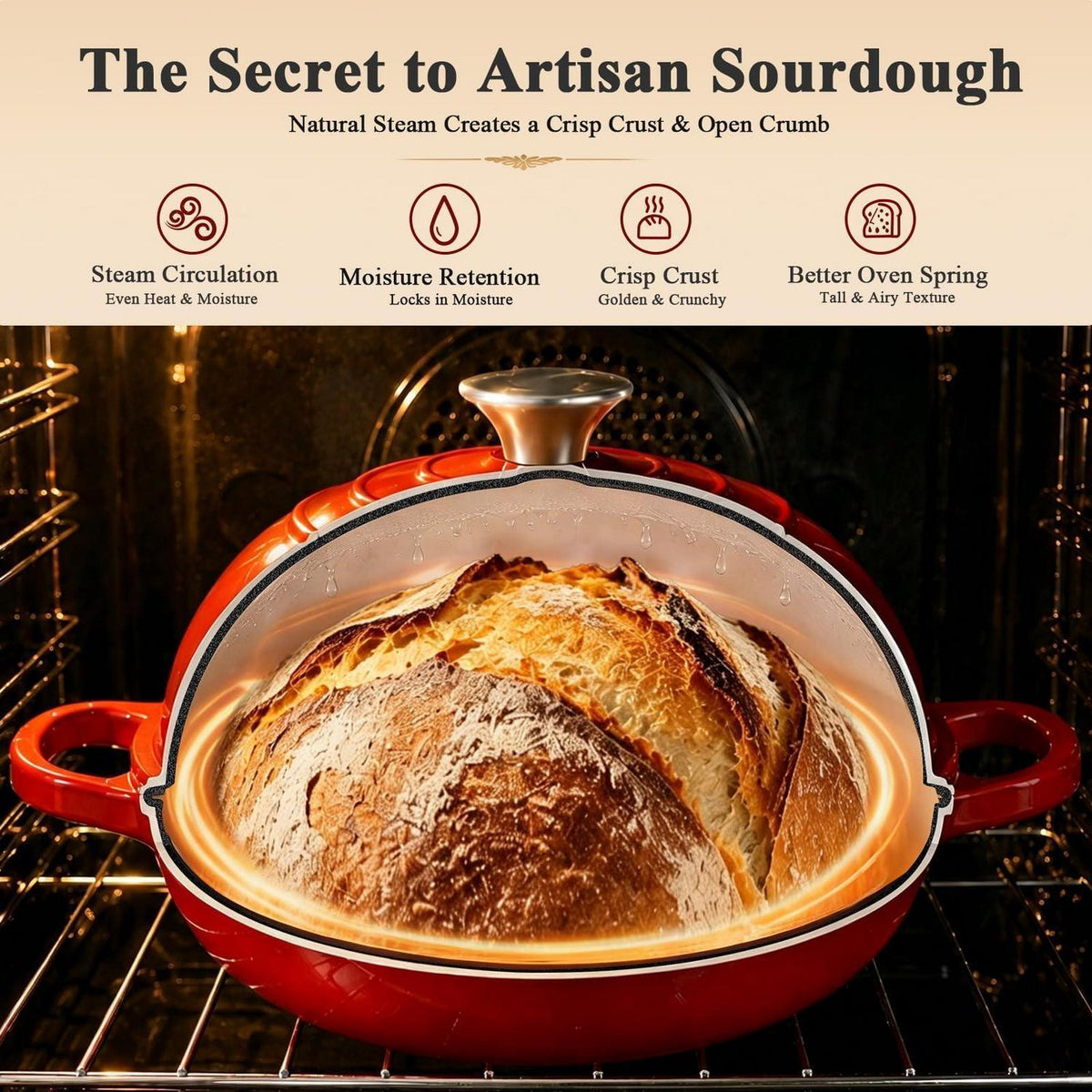 Gusseisen Dutch Oven 5,7L - Perfekt zum Sauerteig Brot Backen
