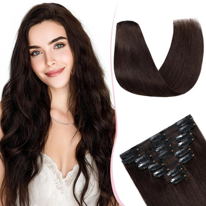 Remy Haarverlängerung 40cm Dunkelbraun (02#) – 8 Stück