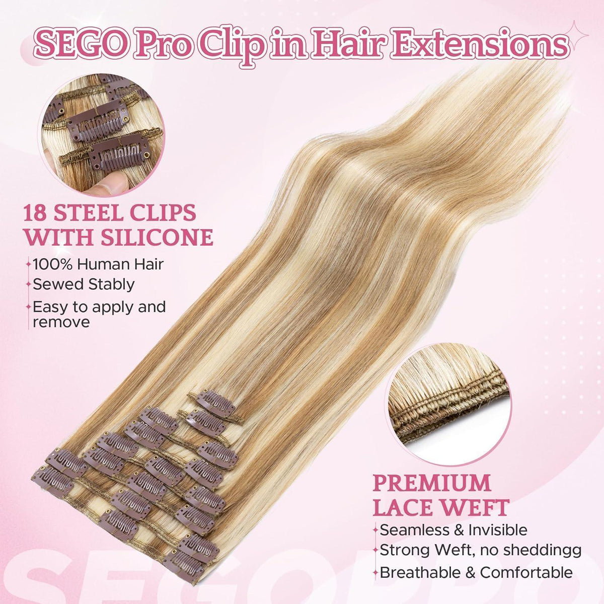 Remy Haarverlängerung Clip-in 45cm, Goldbraun & Blond