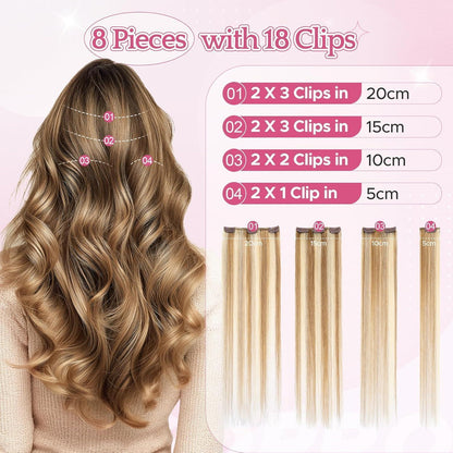 Remy Haarverlängerung Clip-in 45cm, Goldbraun & Blond