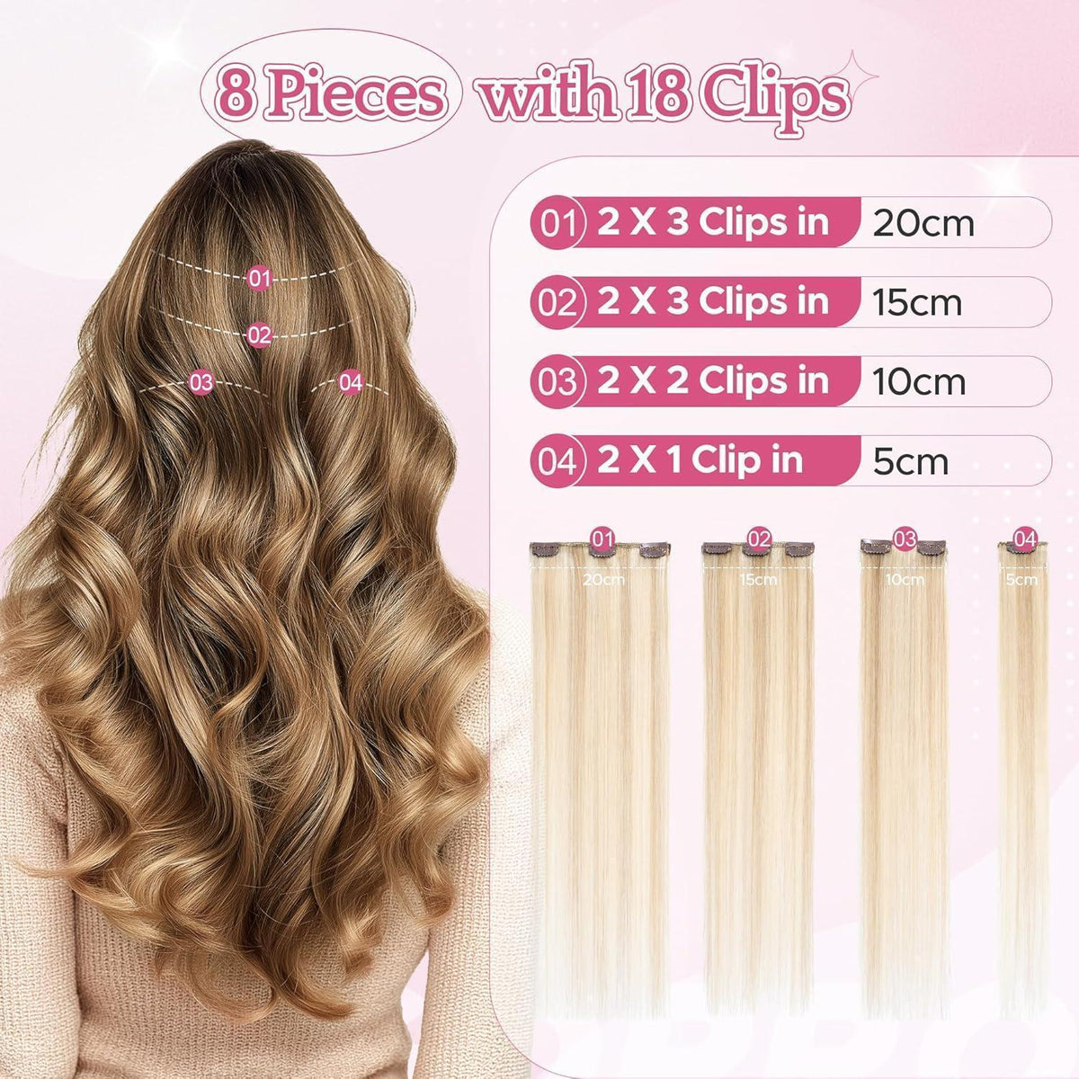 Remy Haarverlängerung Clip-in 35cm Aschblond & Weißblond