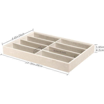 Brillen Organizer mit 8 Fächern, Samt Schmuckschale, stapelbar, beige