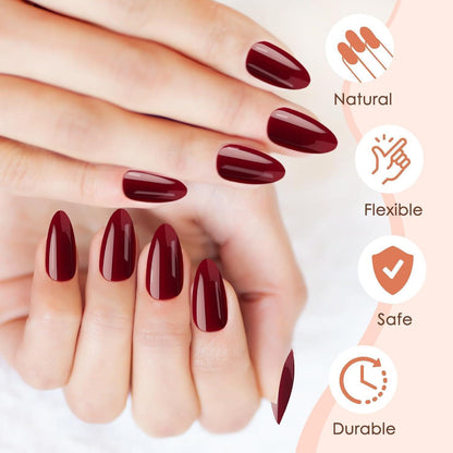 240 Press On Nails Mandel Kurz Weinrot – 10 Größen Falsche Nägel
