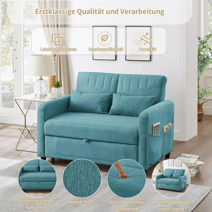 Schlafcouch Zweisitzer mit Bettkasten, Blaugrün