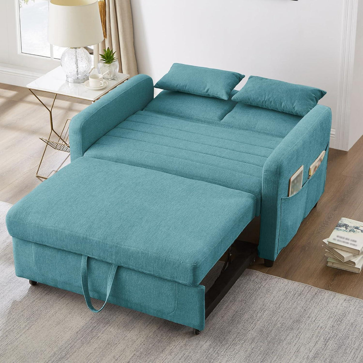 Schlafcouch Zweisitzer mit Bettkasten, Blaugrün