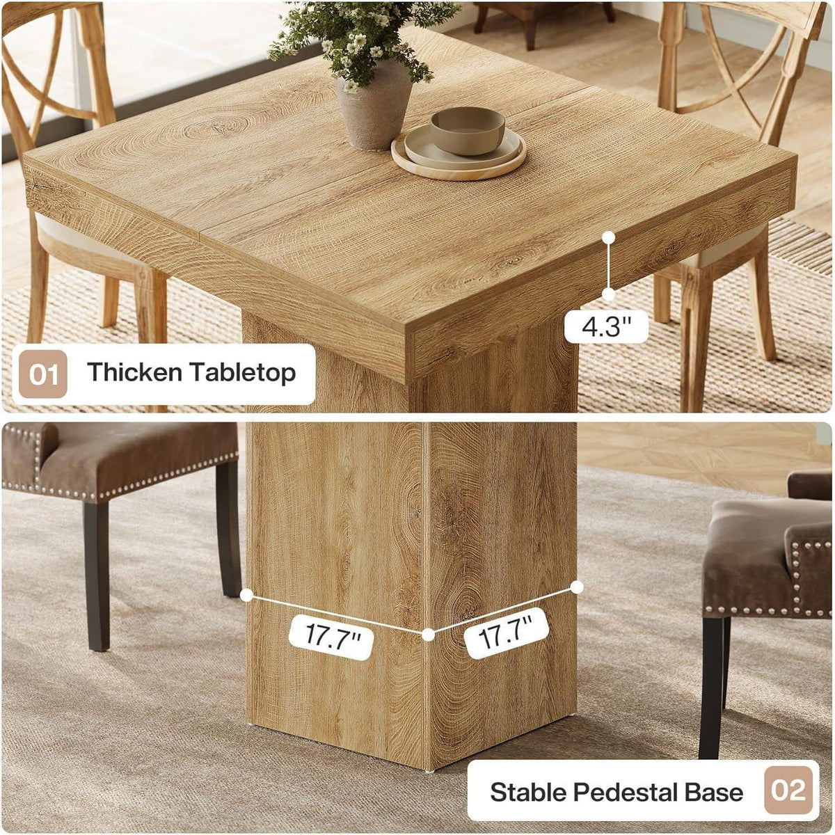 Quadratischer Esstisch 100cm – Hellbraun für 4 Personen