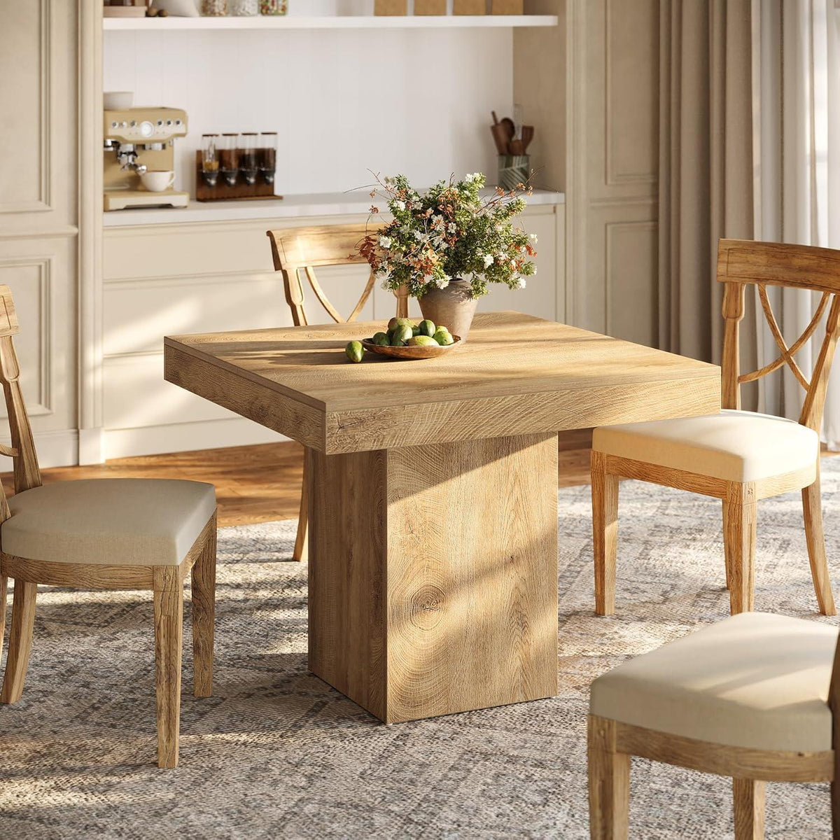 Quadratischer Esstisch 100cm – Hellbraun für 4 Personen