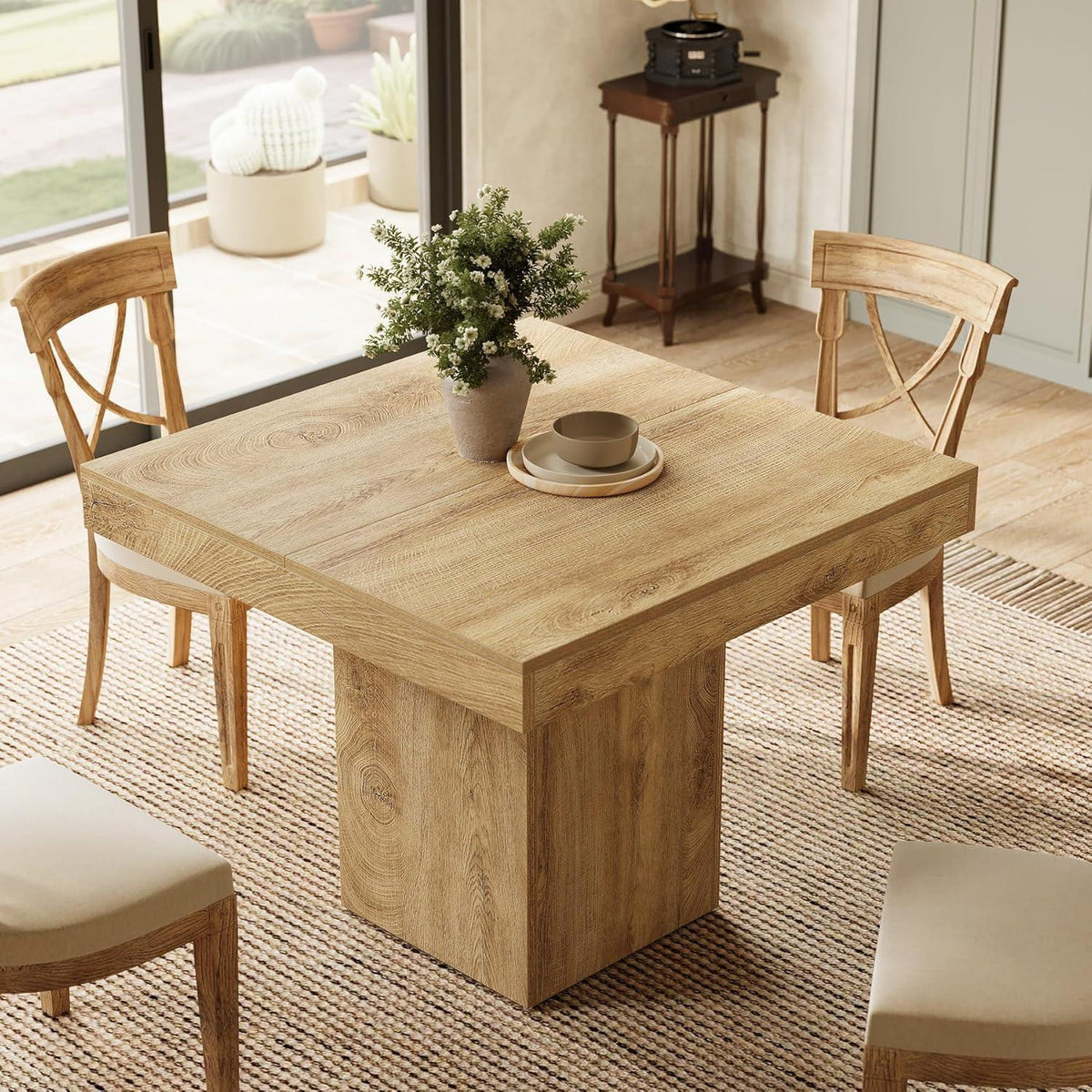Quadratischer Esstisch 100cm – Hellbraun für 4 Personen