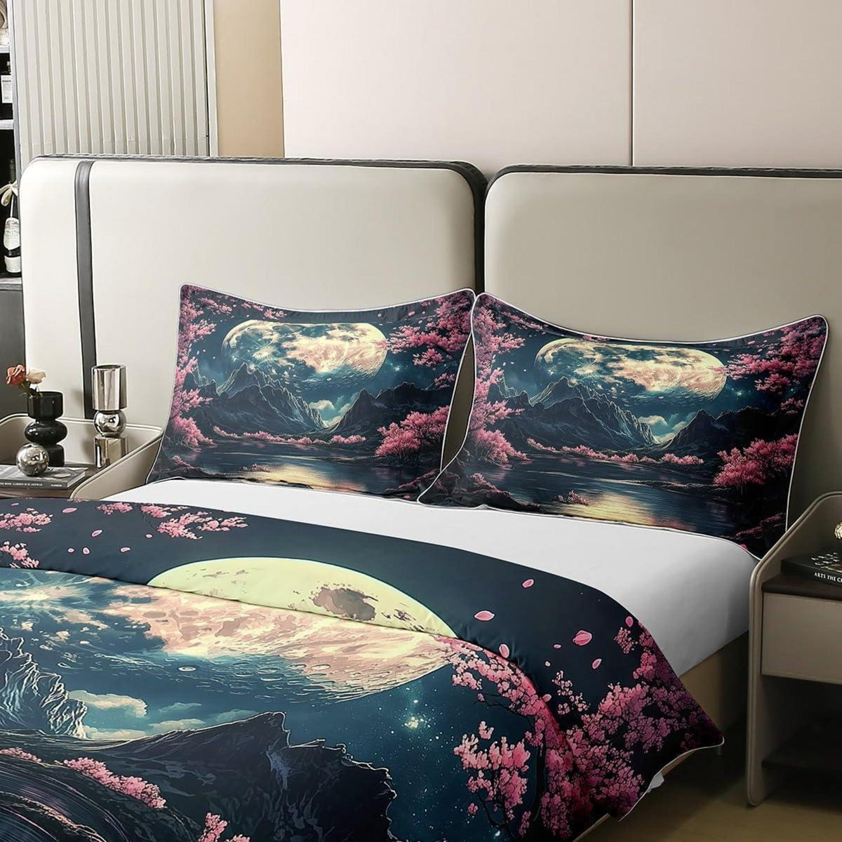 Baumwoll Bettbezug Kirschblüte Set 200x200 Kinder Rosa Schwarz