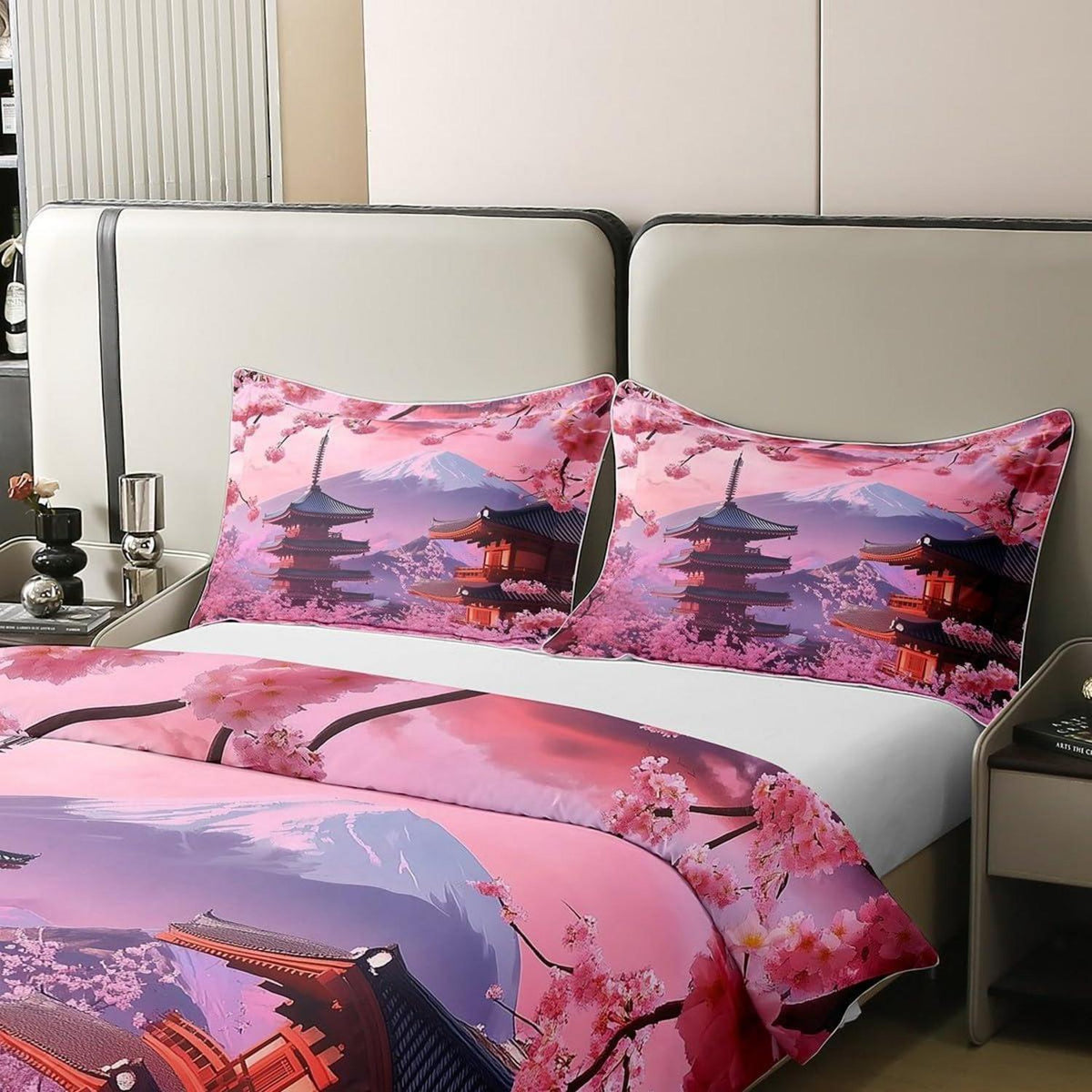 100% Baumwolle Bettwäsche Set Japanischer Stil Kirschblüten Rosa