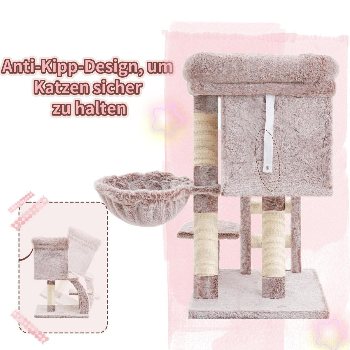 Kratzbaum Katze 75cm mit Höhle, Hängematte & Kletterleiter