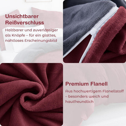 Winter Flanell Bettwäsche Set 200x200cm - Rot Bordeaux