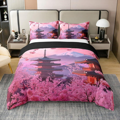 100% Baumwoll Bettbezug Set Japanischer Stil Kirschblüten Rosa