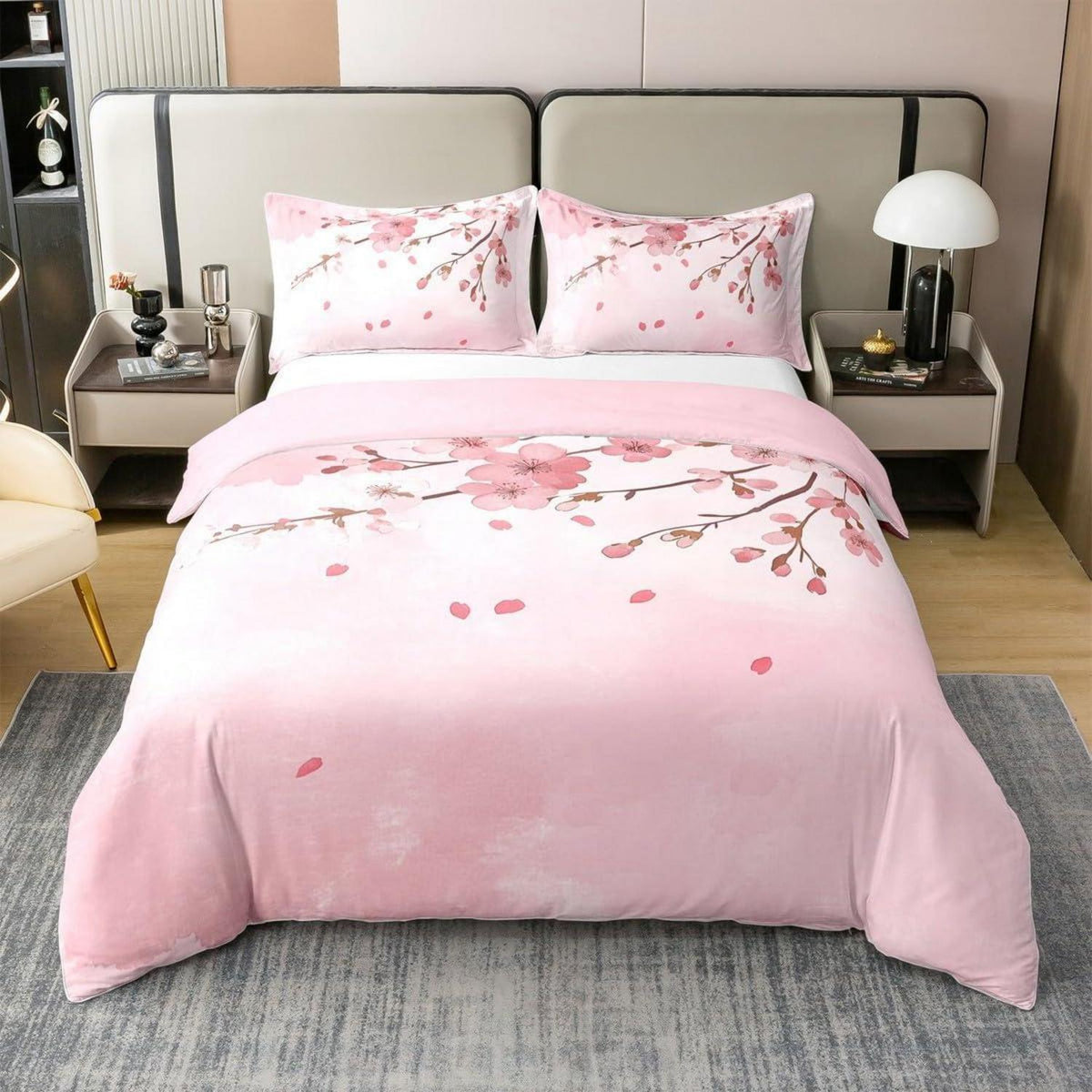 100% Baumwoll Bettbezug Japanische Blumen Kinder Bettwäsche Set Rosa