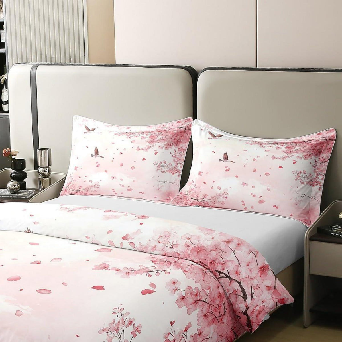 100% Baumwoll Bettbezug Set Kirschblüten Japanisch Rosa