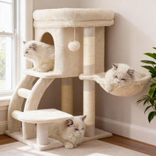 Kleiner Kratzbaum für Katzen mit Hängematte & Katzenhaus
