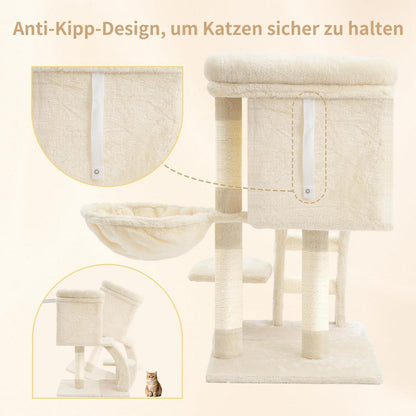 Kleiner Kratzbaum für Katzen mit Hängematte & Katzenhaus