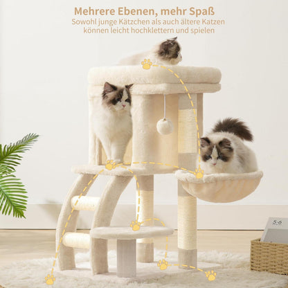 Kleiner Kratzbaum für Katzen mit Hängematte & Katzenhaus