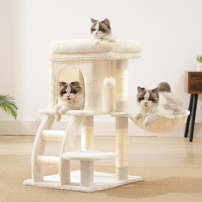 Kleiner Kratzbaum für Katzen mit Hängematte & Katzenhaus