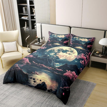 Baumwoll Bettbezug Kirschblüte Set 135x200 Kinder Rosa Schwarz