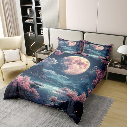 100% Baumwolle Bettbezug Set Sakura Kirschblüten Rosa Indigo