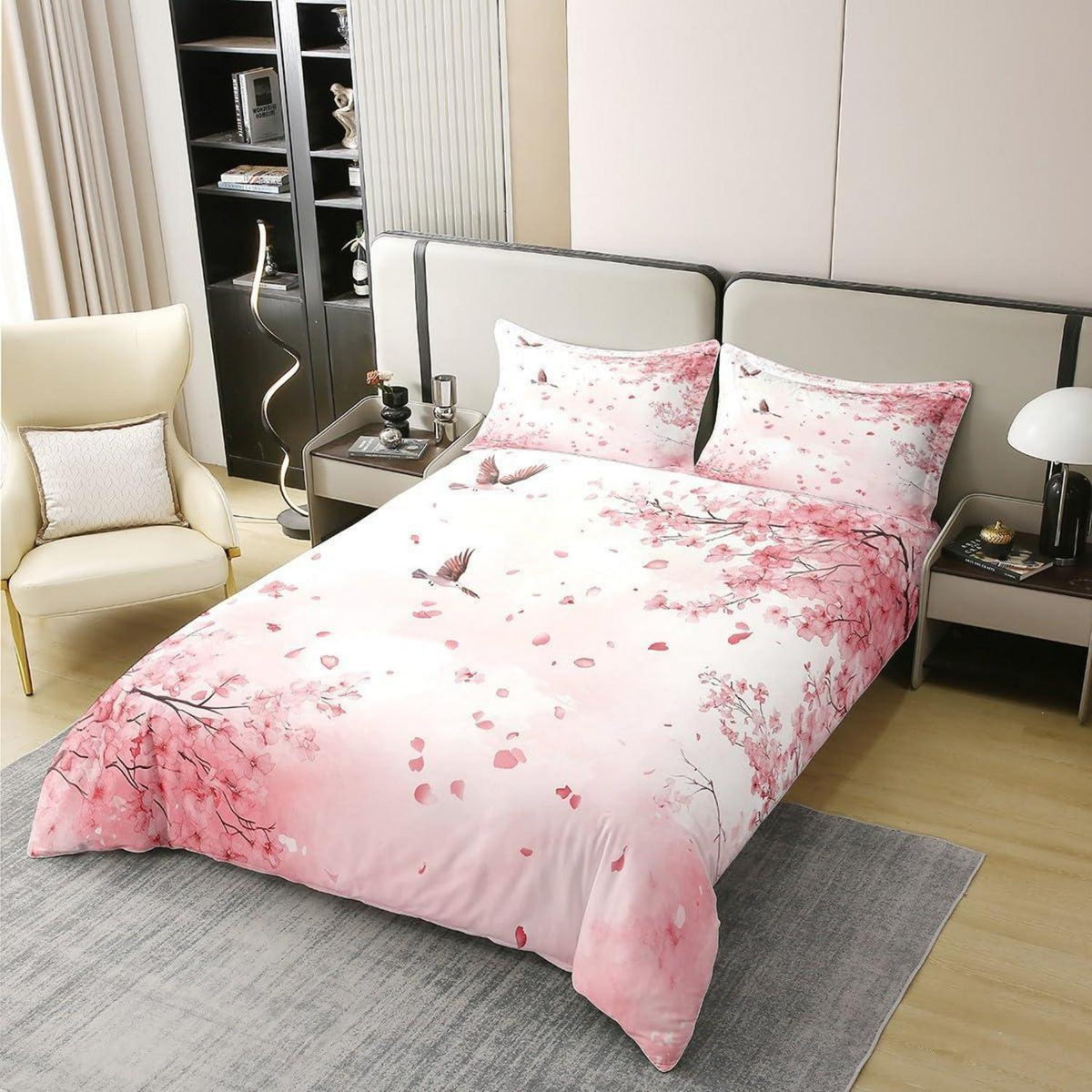 Baumwoll Bettbezug Set Kirschblüten Japanisch Rosa