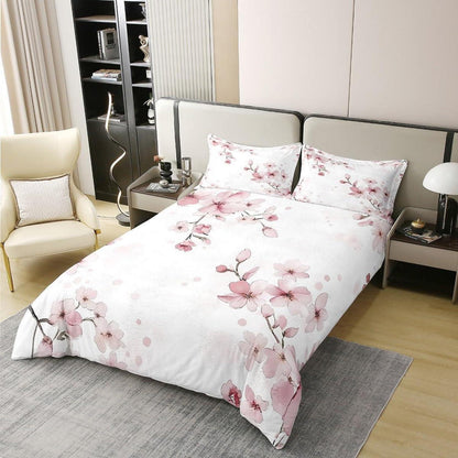 Baumwoll Bettbezug Kirschblüten Set Kinder 155x220 Weiß Rosa