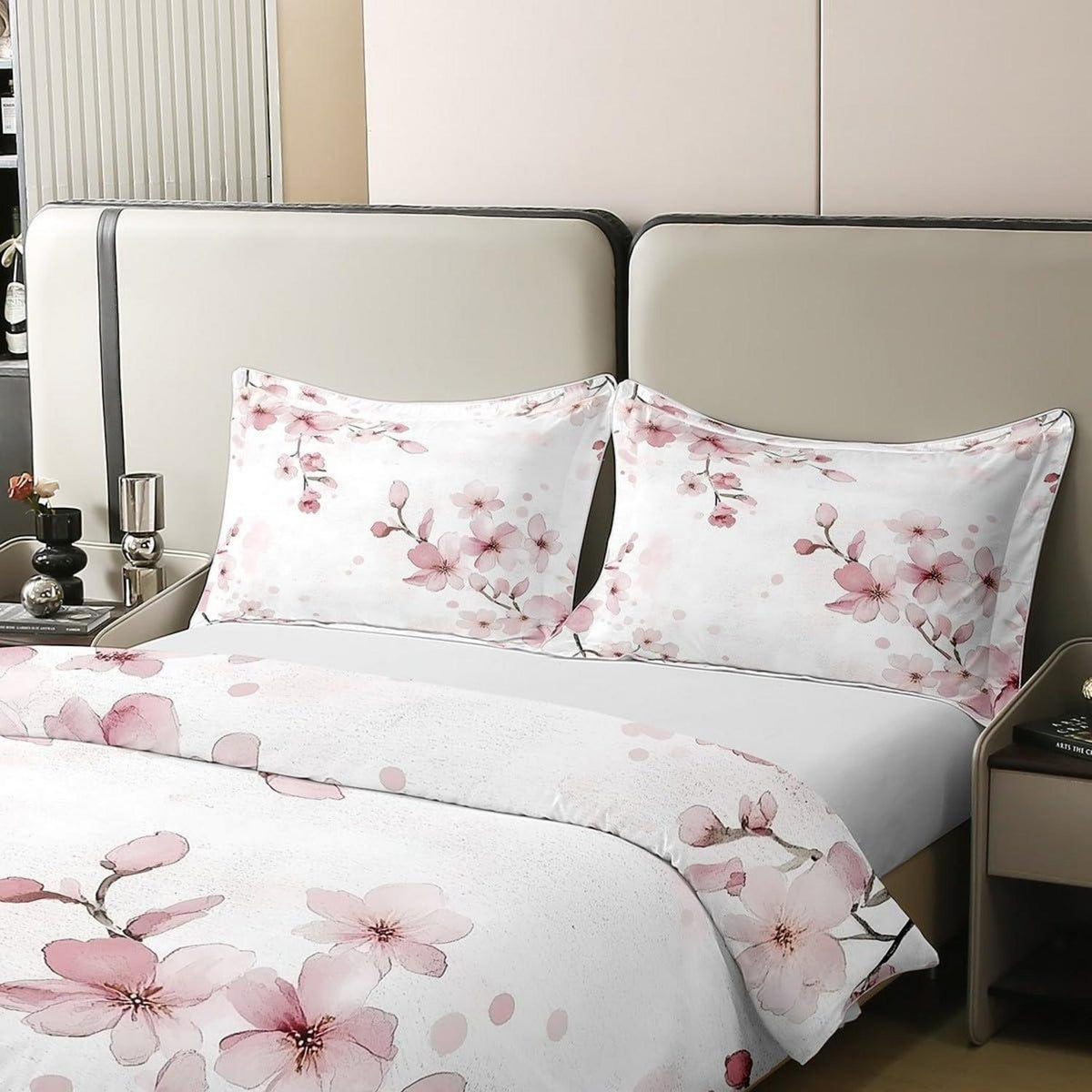 Baumwoll Bettbezug Kirschblüten Set Kinder 155x220 Weiß Rosa