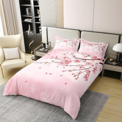 100% Baumwoll Bettbezug Set Japanische Blumen Rosa 200x200