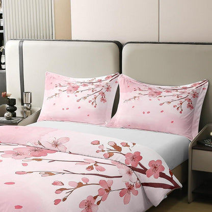 100% Baumwoll Bettbezug Set Japanische Blumen Rosa 200x200