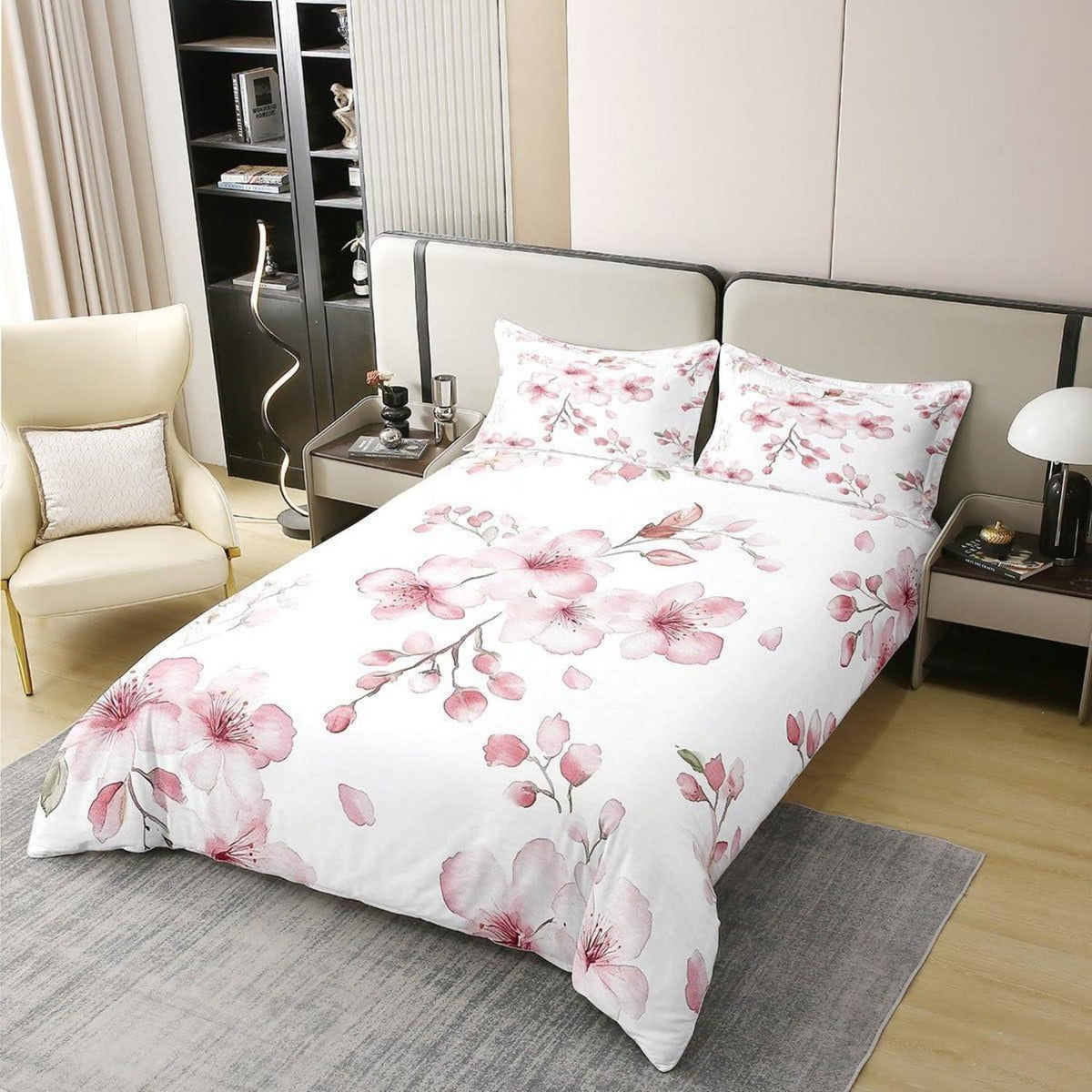 100% Baumwoll Bettbezug Set Sakura Kirschblüte Rosa Weiß