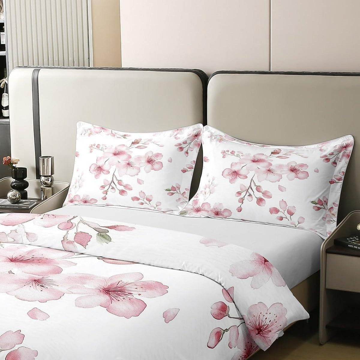 100% Baumwoll Bettbezug Set Sakura Kirschblüte Rosa Weiß
