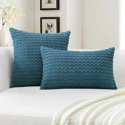 Cord Kissenbezug 60x60cm Staubiges Blau - Boho Deko Kissenhülle