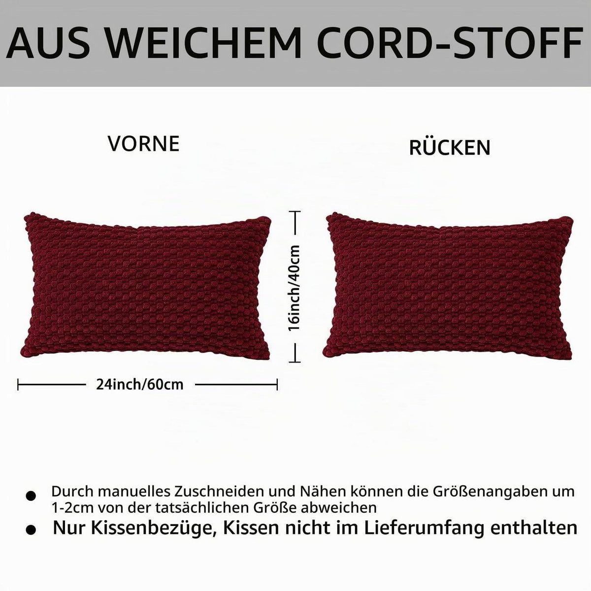 Cord Kissenbezug 40x60cm Burgund - 3D Bubble Boho Deko