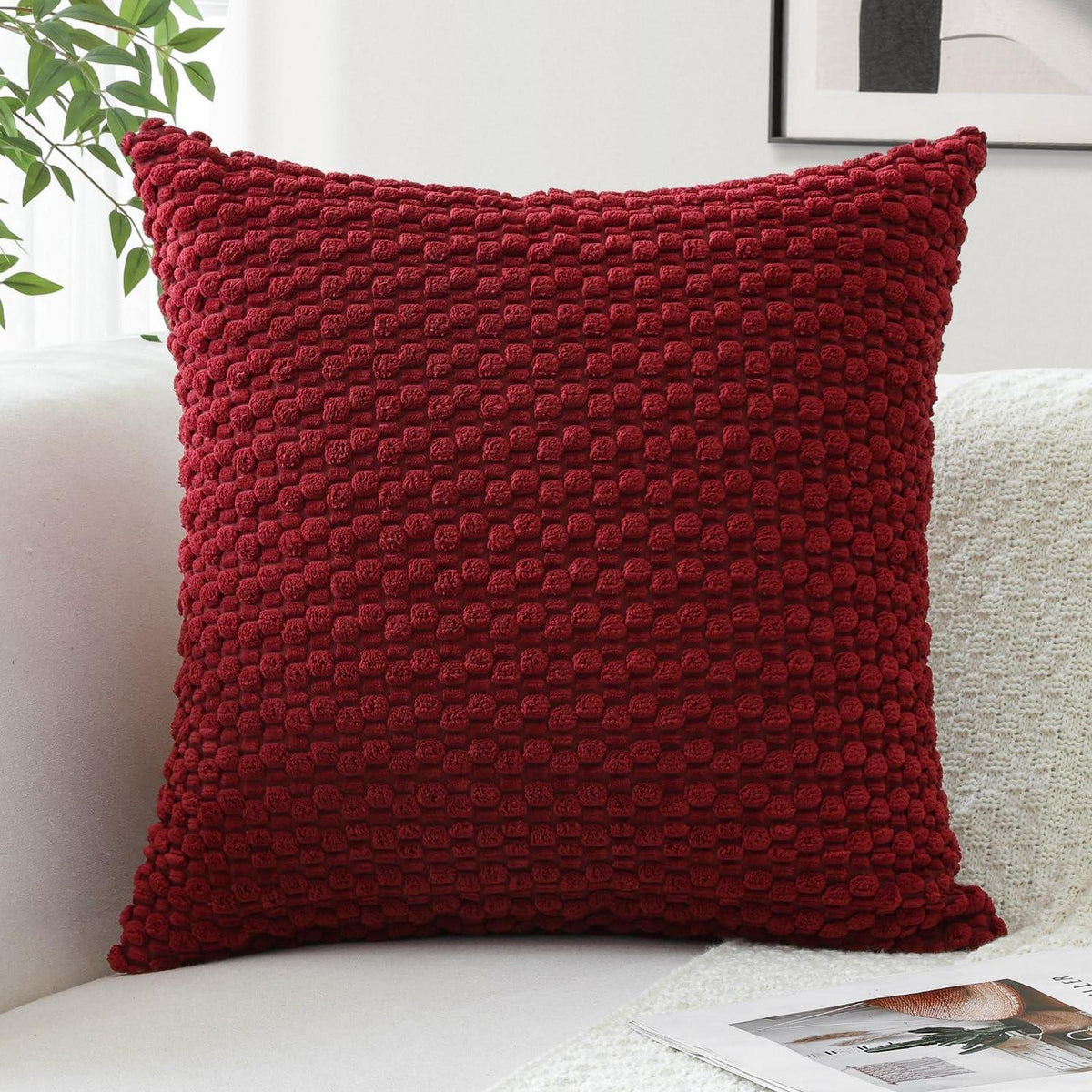 Cord Kissenbezug 45x45cm Burgund - 3D Bubble Boho Deko