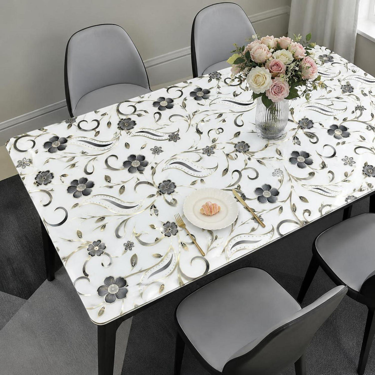 Tischfolie Transparent Blumenmuster 100x180 cm – Rutschfest & Kratzfest
