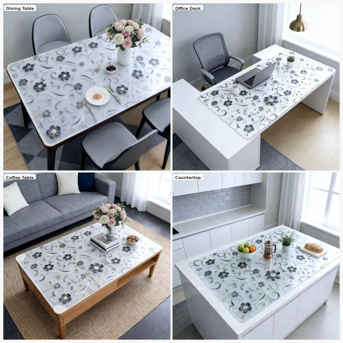 Tischfolie Transparent Blumenmuster 100x180 cm – Rutschfest & Kratzfest