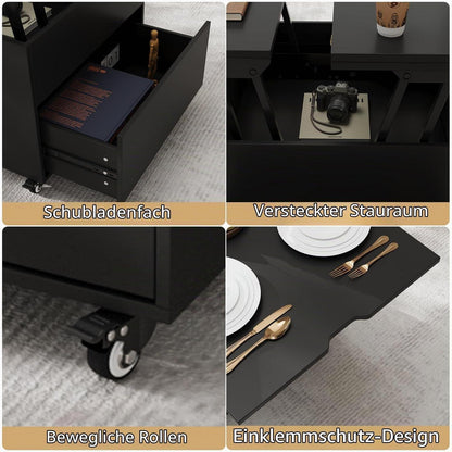 Höhenverstellbarer Couchtisch 120x60cm – Schwarz & Multifunktional