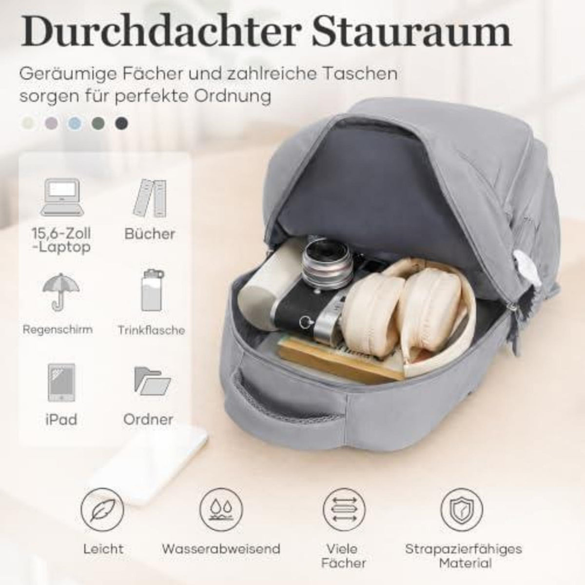 Schulrucksack Groß Grau mit Laptopfach – Wasserfester Tagesrucksack