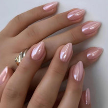 Kurze Mandel Press On Nails – Glitzerndes Hellrosa Set