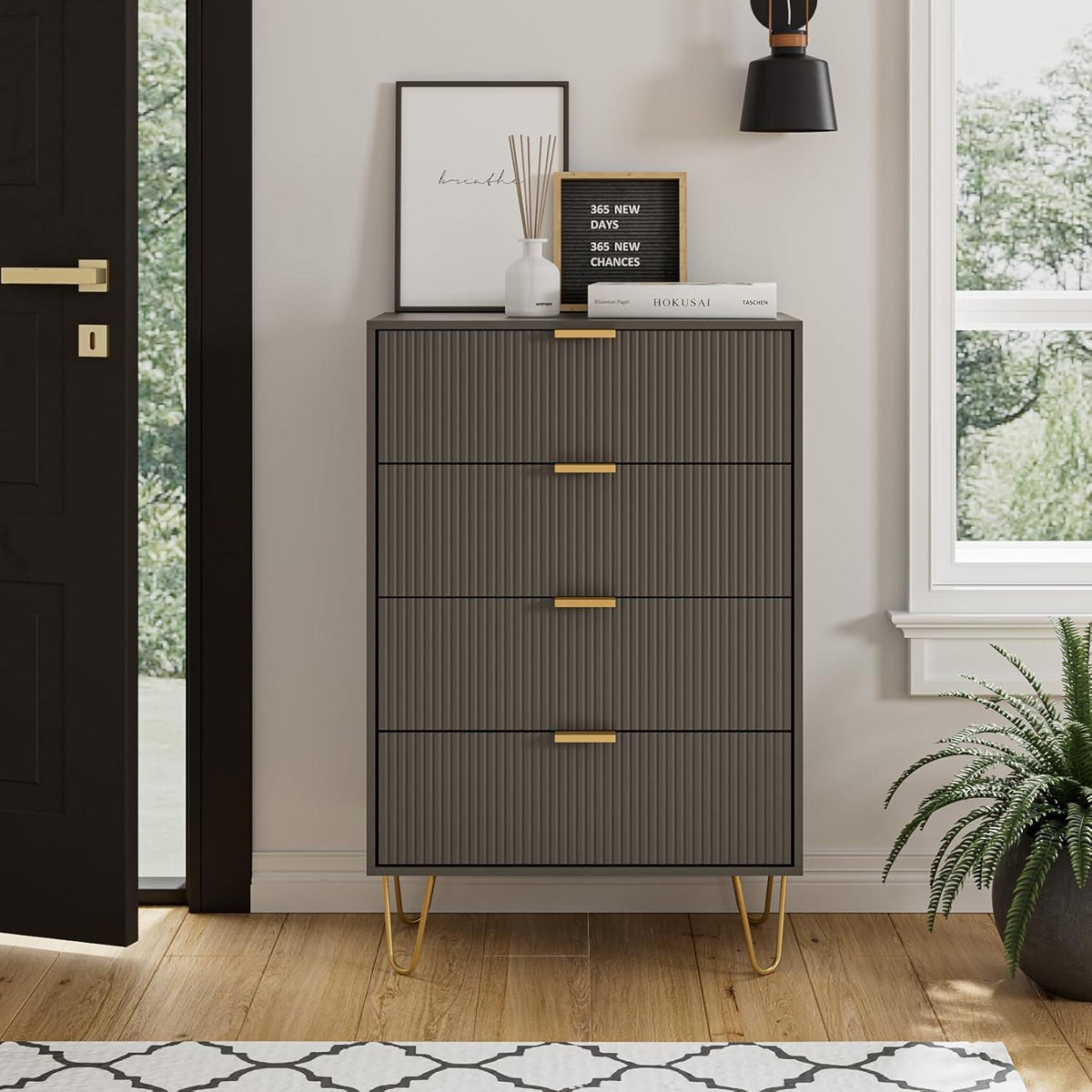 Moderne Kommode mit 4 Schubladen & Goldbeinen – Grau