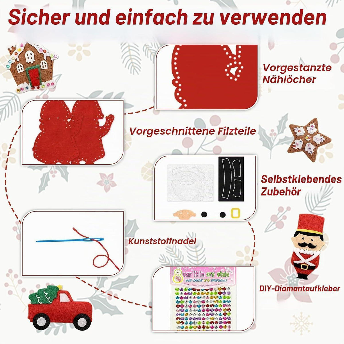 Nähset Weihnachten für Kinder – 12teilig mit Zubehör