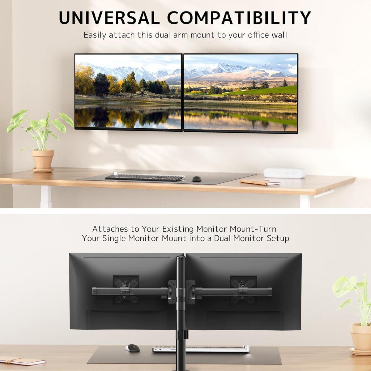 Dual Monitorhalterung Wand/Adapter bis 35 Zoll, 10kg pro Arm