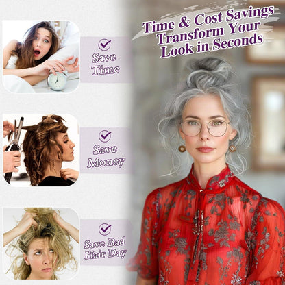 2x Messy Bun Haarteil – Dunkel Grau & Weiße Tipps