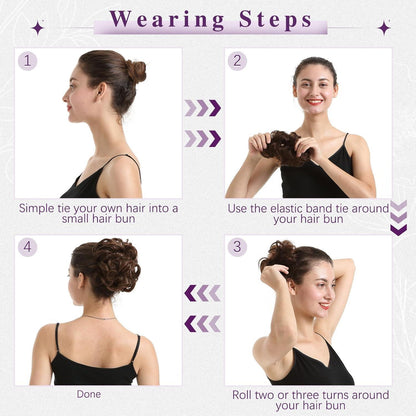 2x Messy Bun Haarteil – Dunkel Grau & Weiße Tipps